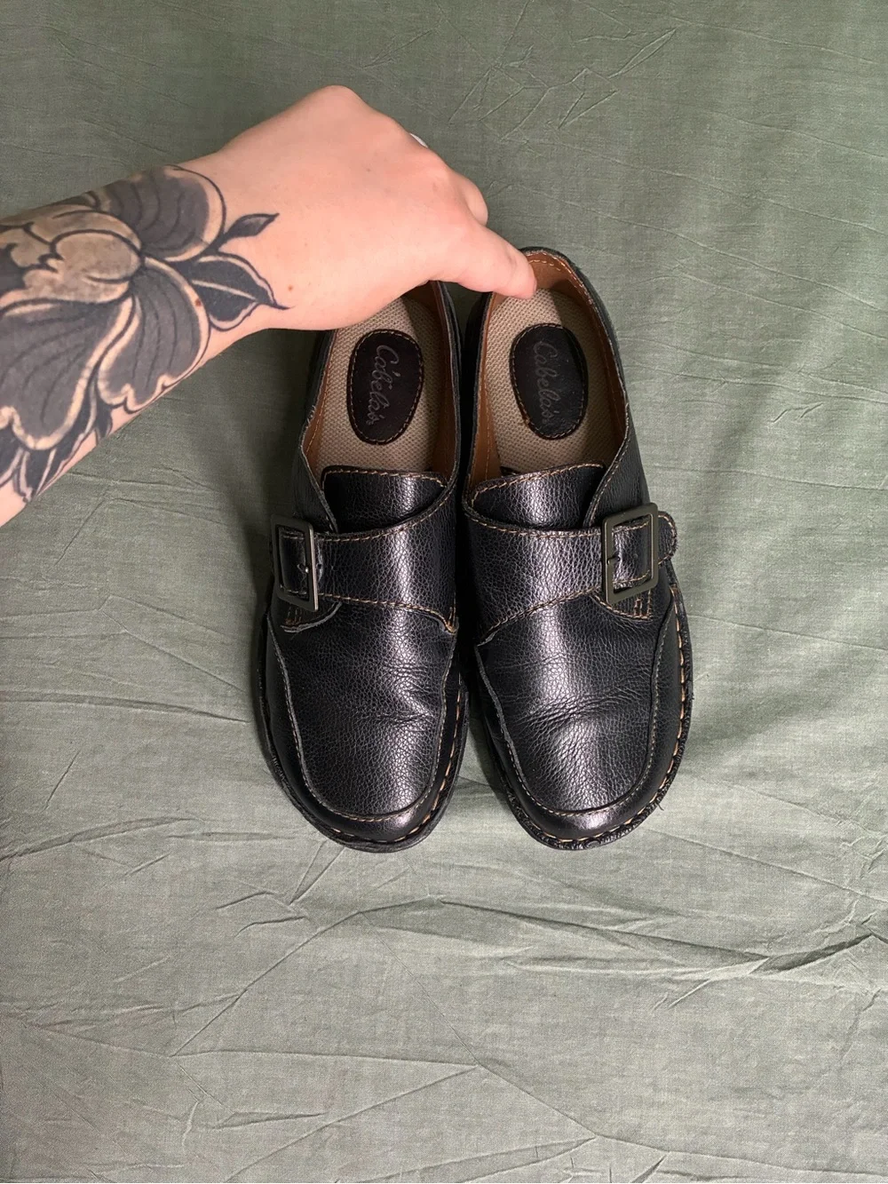 Cabela’s Men’s Black Leather Monk Strap Loafers Size 9M